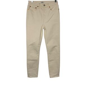 Re/Done Women’s 25 Cream90’s High Rise Ankle Crop Denim Casual Aged Denim Jeans